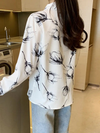 Floral Print Button Front Shirt, Casual Simple Long Sleeve