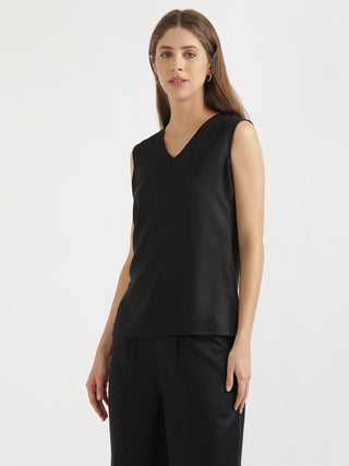 Black V-Neck Sleeveless Top