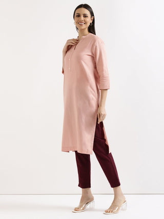 Salmon Pink Airy Linen Long Kurta