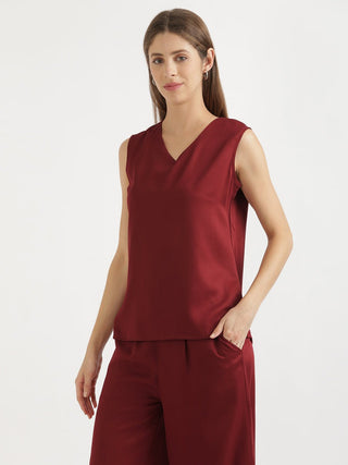 Maroon V-Neck Sleeveless Top