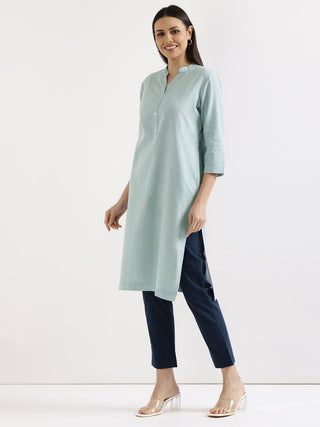 Sky Blue Airy Linen Long Kurta