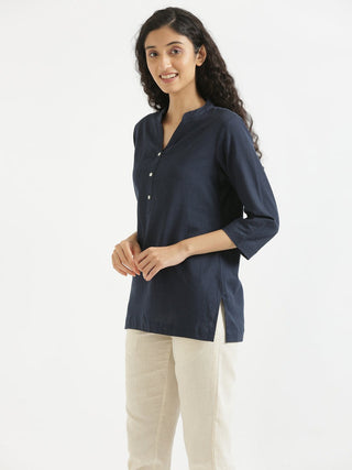 Navy Blue Airy Linen Short Kurta