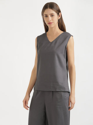 Grey V-Neck Sleeveless Top