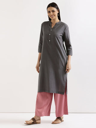 Slate Grey Airy Linen Long Kurta