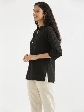 Black Airy Linen Short Kurta