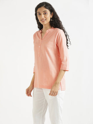 Peach Airy Linen Short Kurta