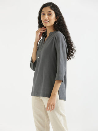 Slate Grey Airy Linen Short Kurta