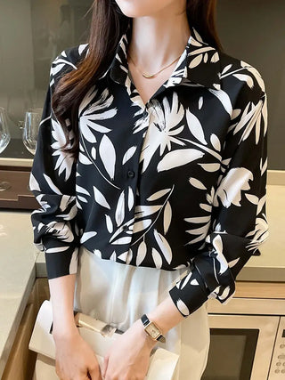 Floral Print Button Front Shirt, Casual Long Sleeve