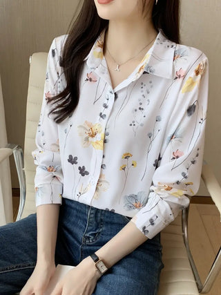 Floral Print Simple Shirt, Casual Button Front Long Sleeve