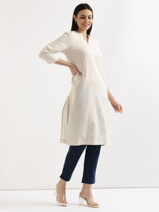 Ecru Airy Linen Long Kurta