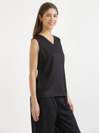 Black V-Neck Sleeveless Top