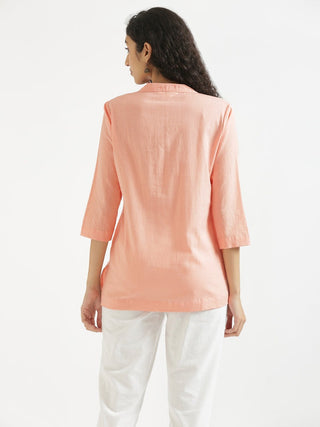 Peach Airy Linen Short Kurta