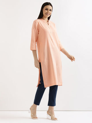 Peach Airy Linen Long Kurta