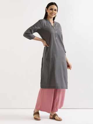 Slate Grey Airy Linen Long Kurta