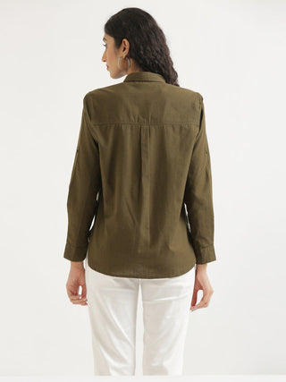 Olive Green Airy-Linen Shirt