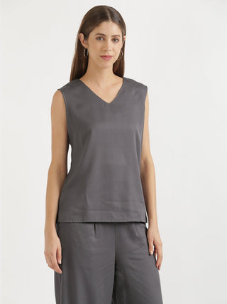 Grey V-Neck Sleeveless Top