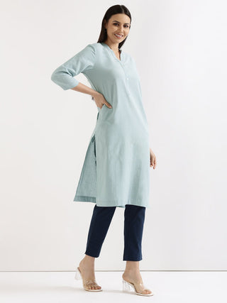 Sky Blue Airy Linen Long Kurta