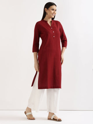 Maroon Airy Linen Long Kurta