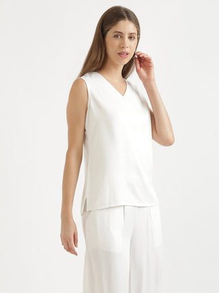 White V-Neck Sleeveless Top