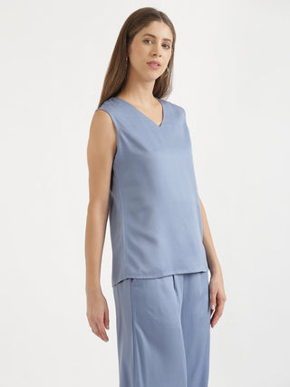 English Blue V-Neck Sleeveless Top