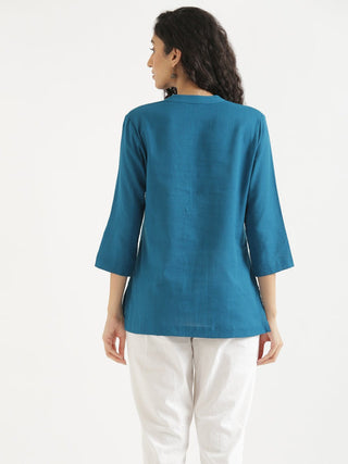 Turquoise Airy Linen Short Kurta