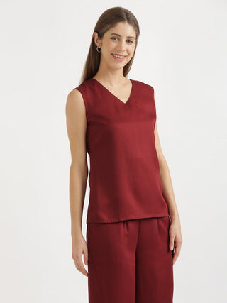 Maroon V-Neck Sleeveless Top