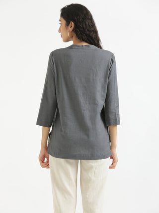 Slate Grey Airy Linen Short Kurta