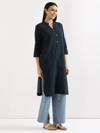 Navy Blue Airy Linen Long Kurta