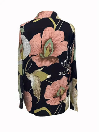 Floral Print Button Front Shirt, Casual Long Sleeve