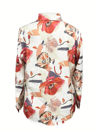 Floral Print Shirt, Elegant Button Front Long Sleeve