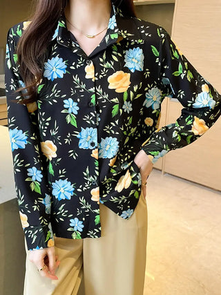 Floral Print Button Front Shirt, Casual Long Sleeve