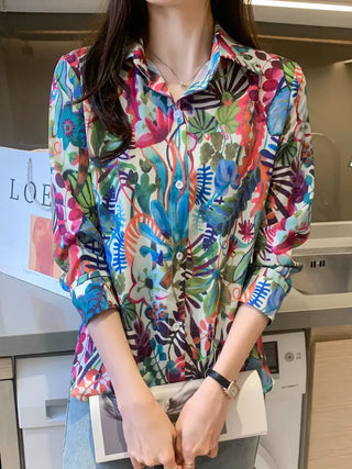 Floral Print Button Front Shirt, Casual Long Sleeve