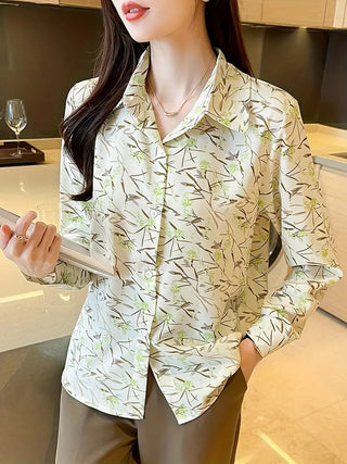 Graphic Print Button Front Shirt, Vintage Long Sleeve