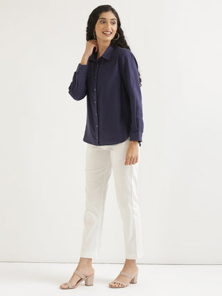 Navy Blue Airy-Linen Shirt