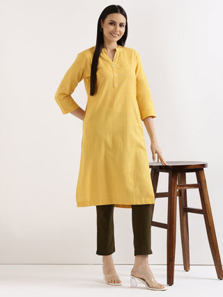 Yellow Airy Linen Long Kurta