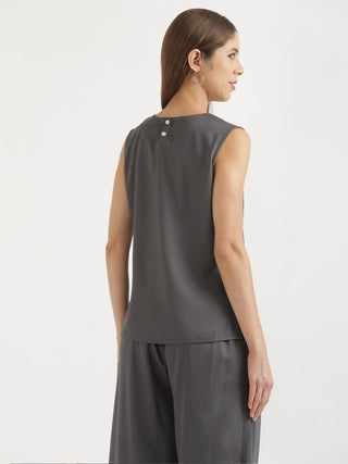 Grey V-Neck Sleeveless Top