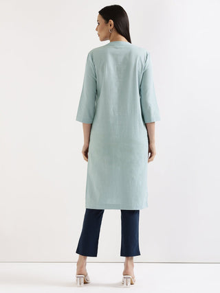 Sky Blue Airy Linen Long Kurta