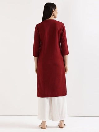 Maroon Airy Linen Long Kurta