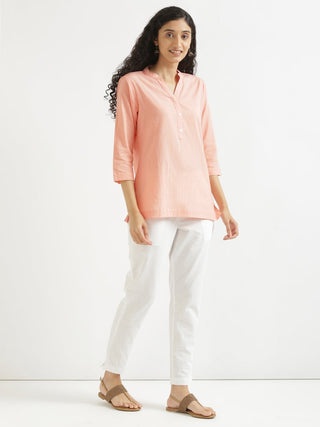 Peach Airy Linen Short Kurta