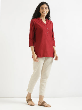 Maroon Airy Linen Short Kurta