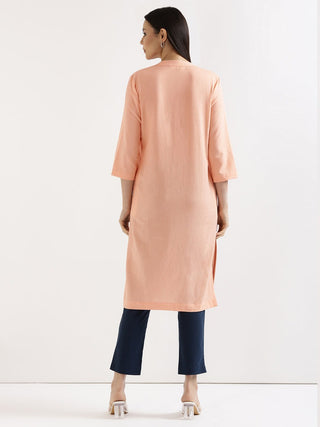 Peach Airy Linen Long Kurta