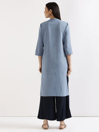 English Blue Airy Linen Long Kurta