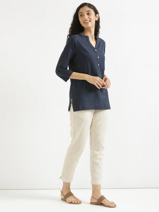 Navy Blue Airy Linen Short Kurta