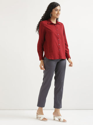 Maroon Airy-Linen Shirt