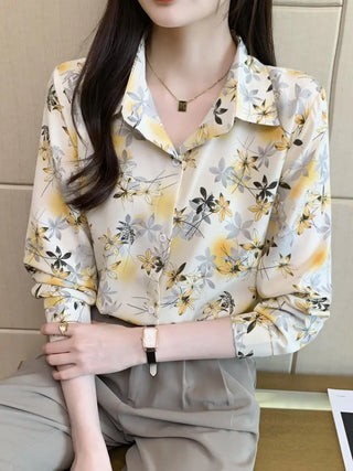 Floral Print Button Front Shirt, Casual Lapel Long Sleeve