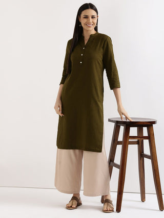 Olive Green Airy Linen Long Kurta