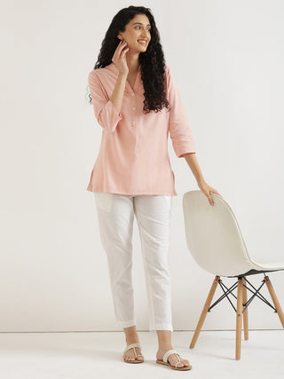 Salmon Pink Airy Linen Short Kurta