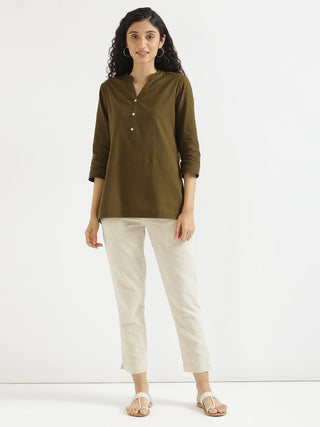 Olive Green Airy Linen Short Kurta