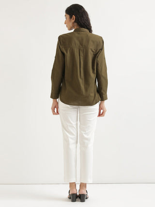 Olive Green Airy-Linen Shirt