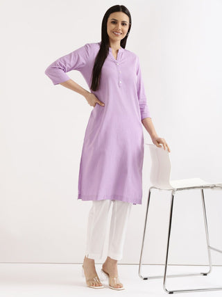 Lilac Airy Linen Long Kurta